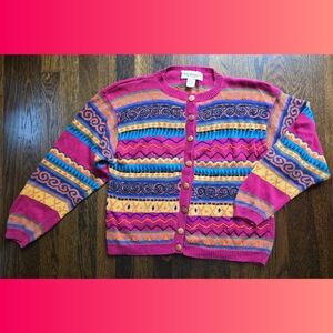 RARE Vintage Beaded Pattern Cardigan Melbourne Elements Ramie Cotton Size L